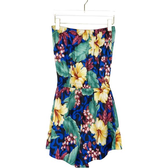 Y2k Granada New York Tropical Hawaiian Hibiscus Strapless Romper Small - Picture 4 of 6